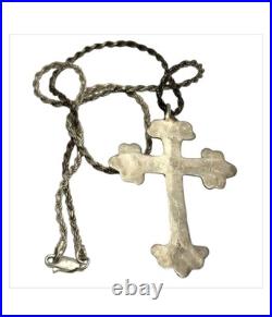 Superior Navajo Hand Tooled Sterling Silver Kingman Turquoise Cross Necklace