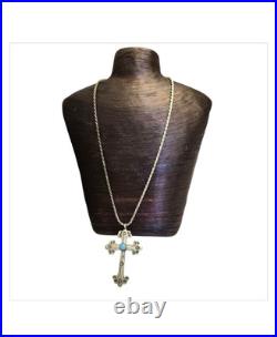 Superior Navajo Hand Tooled Sterling Silver Kingman Turquoise Cross Necklace
