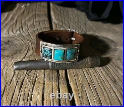 Supple Leather & Variegated Turquoise Stone Cuff Bracelet Women's Brown