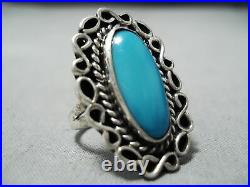 Sweet Vintage Navajo Kingman Turquoise Sterling Silver Ring Native American Old