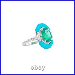 Syn Emerald & Turquoise Cocktail Ring 925 Sterling Silver Right Hand Luxe Jewel Syn Emerald & Turquoise Cocktail Ring 925 Sterling Silver Right Hand Luxe Jewel