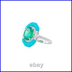 Syn Emerald & Turquoise Cocktail Ring 925 Sterling Silver Right Hand Luxe Jewel Syn Emerald & Turquoise Cocktail Ring 925 Sterling Silver Right Hand Luxe Jewel