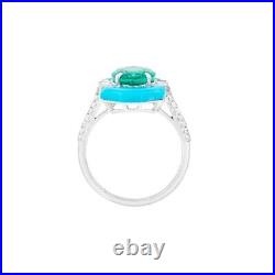 Syn Emerald & Turquoise Cocktail Ring 925 Sterling Silver Right Hand Luxe Jewel Syn Emerald & Turquoise Cocktail Ring 925 Sterling Silver Right Hand Luxe Jewel