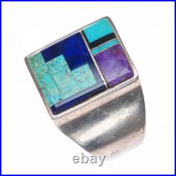 Sz12 Vintage Navajo sugilite, turquoise, lapis sterling silver men's inlay ring