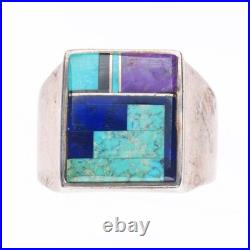 Sz12 Vintage Navajo sugilite, turquoise, lapis sterling silver men's inlay ring