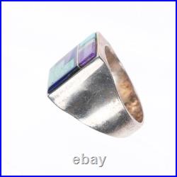 Sz12 Vintage Navajo sugilite, turquoise, lapis sterling silver men's inlay ring