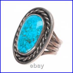 Sz6.5 1977 Vintage Navajo sterling silver spiderweb turquoise ring