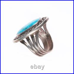 Sz6.5 1977 Vintage Navajo sterling silver spiderweb turquoise ring