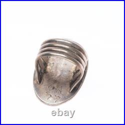Sz6.5 1977 Vintage Navajo sterling silver spiderweb turquoise ring