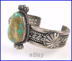 TAHE Vintage Navajo Handmade Sterling Silver Royston Turquoise Cuff Bracelet J