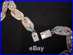 TAXCO Sterling Silver Turquoise coral Necklace Tm-149 21 90.3g MATL Style