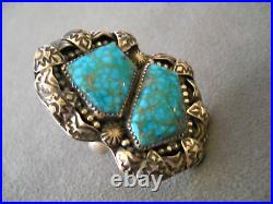 TLBS Native American Turquoise Mtn. Sterling Silver Stamp Work Ring