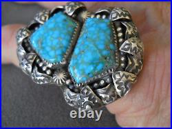 TLBS Native American Turquoise Mtn. Sterling Silver Stamp Work Ring
