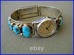 TOMMY MOORE Native American Turquoise Row Sterling Silver Watch Bracelet