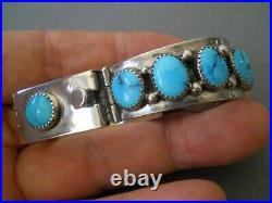 TOMMY MOORE Native American Turquoise Row Sterling Silver Watch Bracelet