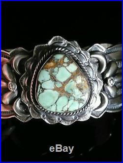 T. JON Natural Damele Turquoise Sterling Silver Cuff Bracelet Navajo Signed