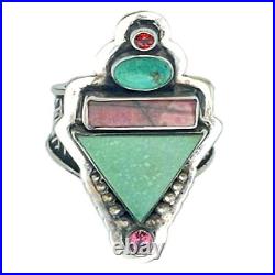 Tabra Jewelry 925 Sterling Silver Chinese Turquoise, Pink Tourmaline Ring Size 7