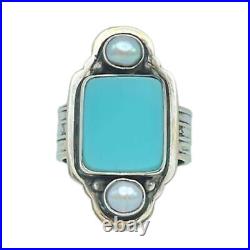 Tabra Jewelry 925 Sterling Silver, Turquoise & Pearl Ring Size 8.75, 00K519