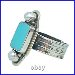 Tabra Jewelry 925 Sterling Silver, Turquoise & Pearl Ring Size 8.75, 00K519