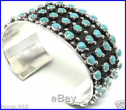Taxco Mexican 925 Sterling Silver Beaded Bead Turquoise Cuff Bracelet Mexico