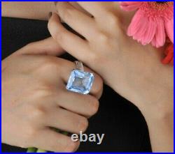 Three Stone Right Hand Ring for Women 925 Sterling Silver Sim Aqua Asscher-cut