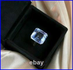 Three Stone Right Hand Ring for Women 925 Sterling Silver Sim Aqua Asscher-cut