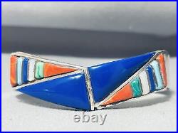 Triangles Of Lapis Vintage Navajo Inlay Sterling Silver Bracelet
