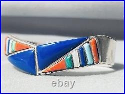 Triangles Of Lapis Vintage Navajo Inlay Sterling Silver Bracelet