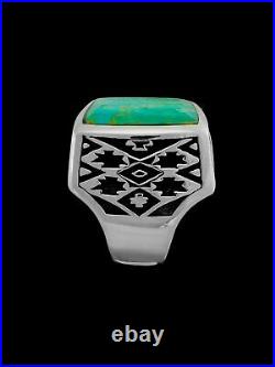 Tribal Ring, 925 Sterling Silver ring, Kingman Turquoise, Size 12 ring