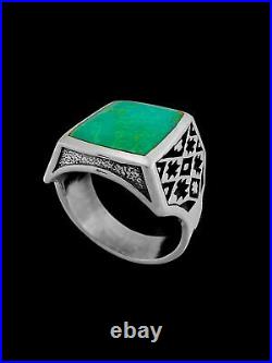 Tribal Ring, 925 Sterling Silver ring, Kingman Turquoise, Size 12 ring