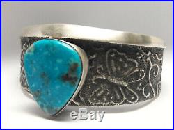 Tufa Cast Butterfly Blue Turquoise Sterling Silver signed cuff bracelet 85 grams