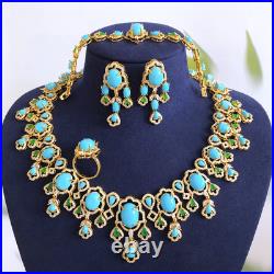 Turquoise 18K Yellow Gold Over Necklace, Bracelet, Ring & Earrings Jewelry Sets