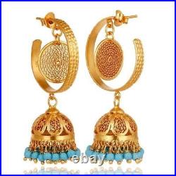 Turquoise 925 Sterling Silver 18K Gold Plated Wedding Jhumka Earrings Jewelry