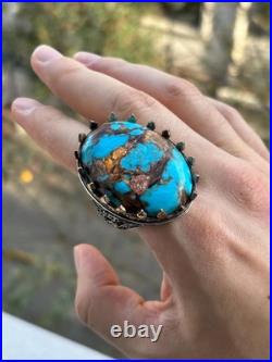 Turquoise 925 Sterling Silver Men's Ring, Handcrafted Earthy Statement Jewelry