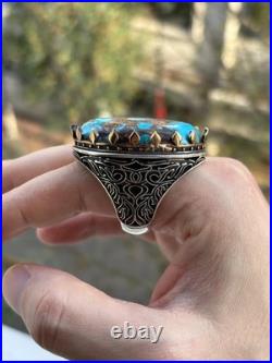 Turquoise 925 Sterling Silver Men's Ring, Handcrafted Earthy Statement Jewelry