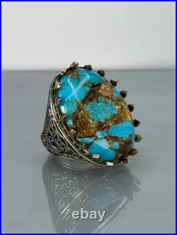 Turquoise 925 Sterling Silver Men's Ring, Handcrafted Earthy Statement Jewelry
