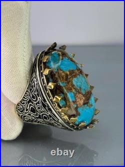 Turquoise 925 Sterling Silver Men's Ring, Handcrafted Earthy Statement Jewelry
