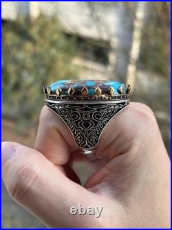 Turquoise 925 Sterling Silver Men's Ring, Handcrafted Earthy Statement Jewelry