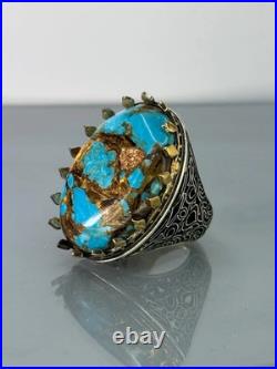 Turquoise 925 Sterling Silver Men's Ring, Handcrafted Earthy Statement Jewelry