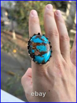 Turquoise 925 Sterling Silver Men's Ring, Handcrafted Earthy Statement Jewelry