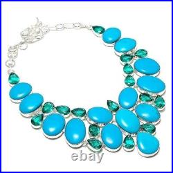 Turquoise And Emerald Necklace 925 Sterling Silver Necklace Handmade Jewelry