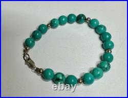 Turquoise Beaded Necklace 20 & Bracelet 7 Set withSterling Silver Beads Lot 280