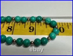 Turquoise Beaded Necklace 20 & Bracelet 7 Set withSterling Silver Beads Lot 280