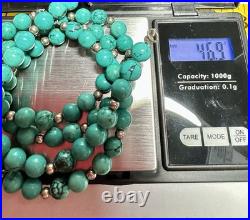 Turquoise Beaded Necklace 20 & Bracelet 7 Set withSterling Silver Beads Lot 280