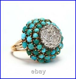 Turquoise Bombe Cocktail Ring CZ Studded Handmade 925 Sterling Silver Jewelry