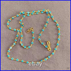 Turquoise Choker Station Chain Necklace 18K Yellow Gold Over For Women 22 Long