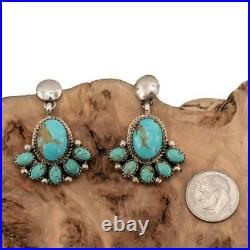 Turquoise Cluster Earrings Sterling Silver Cluster Dangles Old Pawn Style YAZZIE