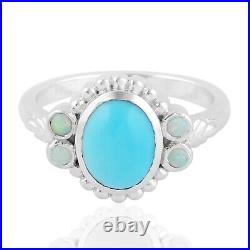Turquoise Cocktail Ring 925 Sterling Silver Precious Opals Jewelry