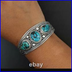 Turquoise Cuff Bracelet. Natural Turquoise Filigree 925 Sterling Silver Cuff