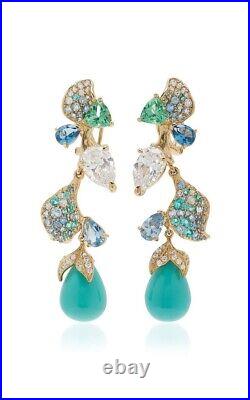 Turquoise Dangle Earrings 925 Sterling Silver Statement Art Deco Women Jewelry